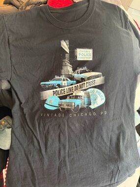 Vintage Chicago Police Graphic Tee - Black with Teal Accents